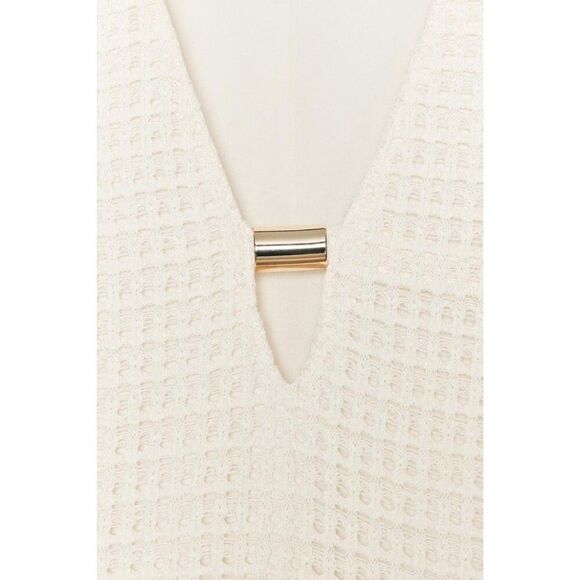 Zara Womens Midi Dress White M Long Sleeve Crochet Gold Applique 0387/054 NWT - Picture 3 of 16